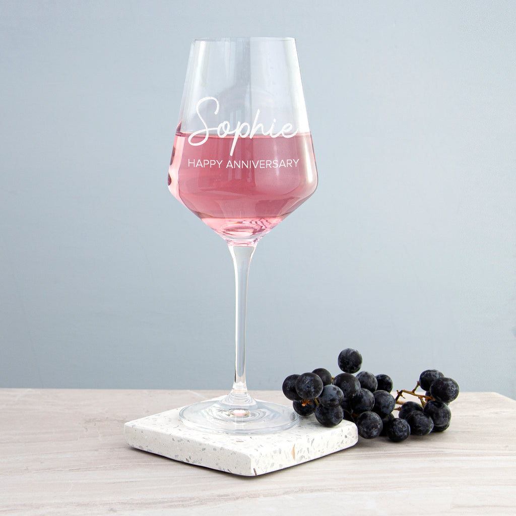Personalised Happy Anniversary Wine Glass