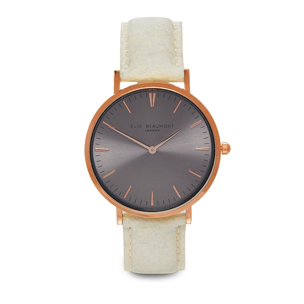Personalised Vegan Leather Watch in Cream with Grey Face - treat-republic