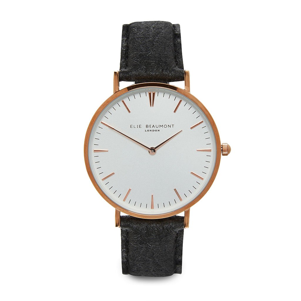 Personalised Vegan Leather Watch in Black with White Dial - treat-republic