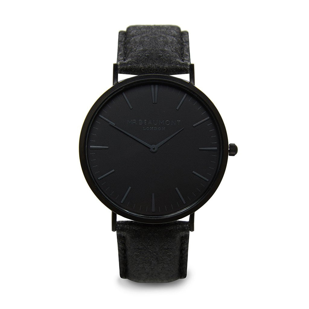Personalised Men's Vegan Leather Watch in Black with Black Dial - treat-republic