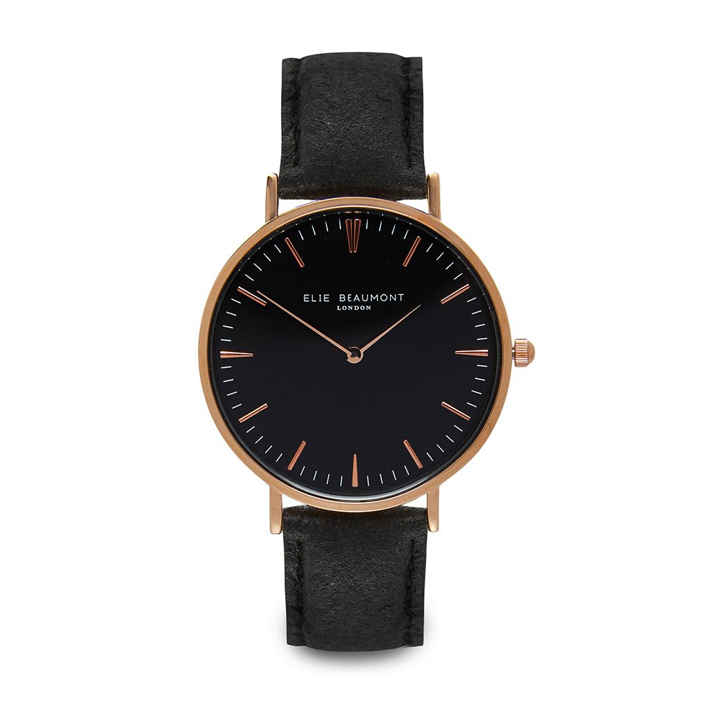 Personalised Vegan Leather Watch in Black with Black Dial - treat-republic