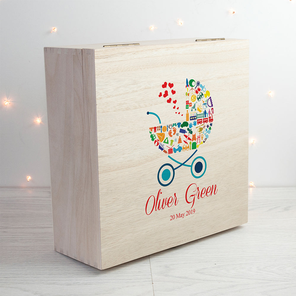 Personalised Pram Baby Boy Memory Box - treat-republic