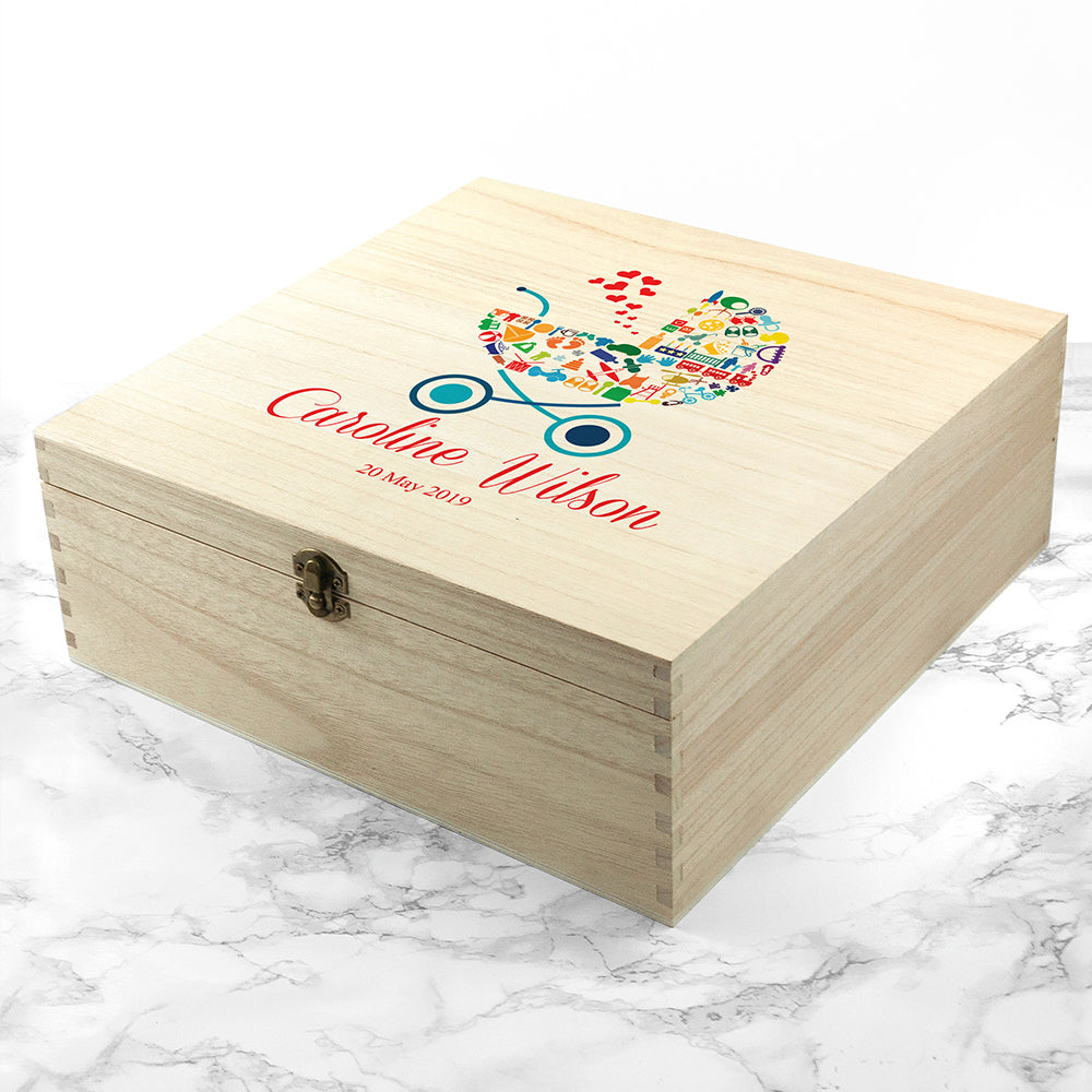 Personalised Pram Baby Boy Memory Box - treat-republic