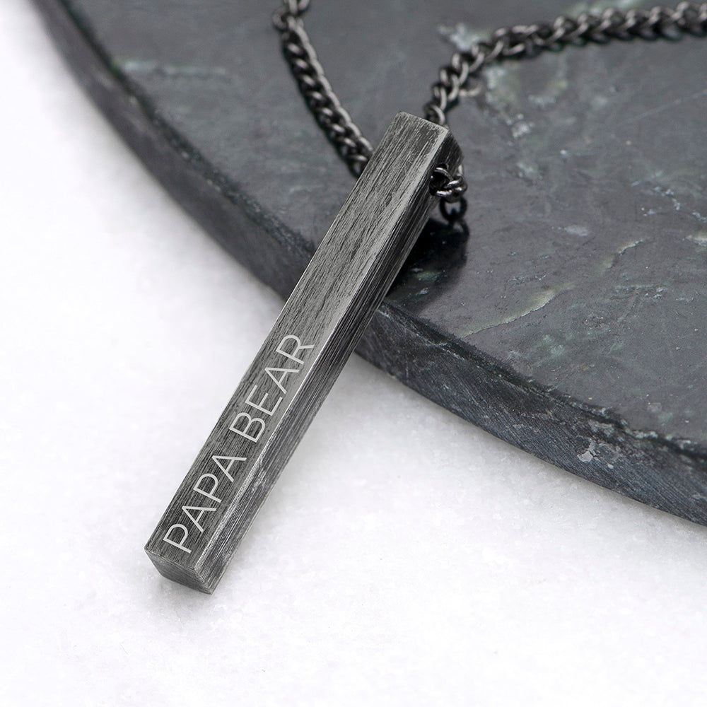 Personalised Men's Brushed Gunmetal Solid Bar Necklace