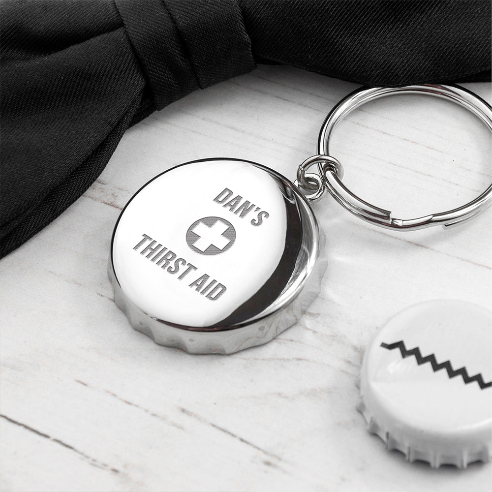 Personalised Thirst Aid Bottle Opener Keyring - treat-republic