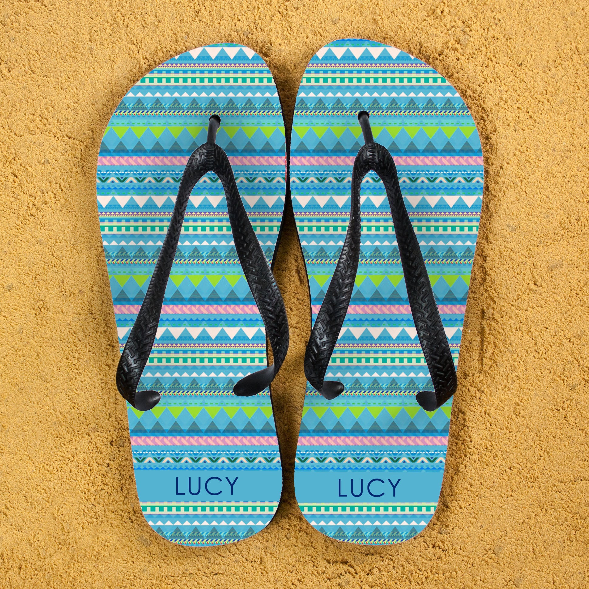 Aztec Style Personalised Flipflops in Blue - treat-republic