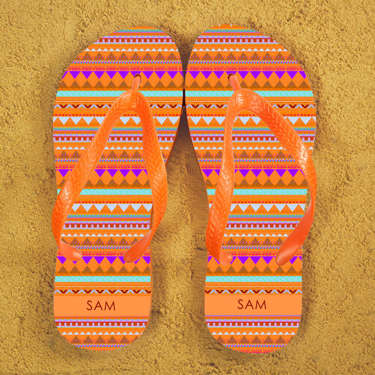 Aztec style Personalised Flipflops in Orange - treat-republic