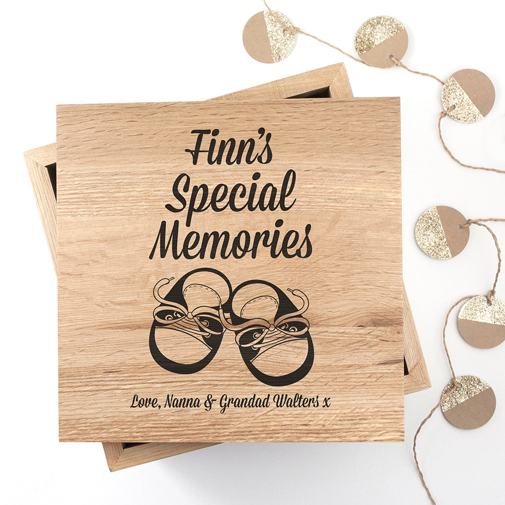 Baby Shoes Oak Photo Keepsake Box - treat-republic