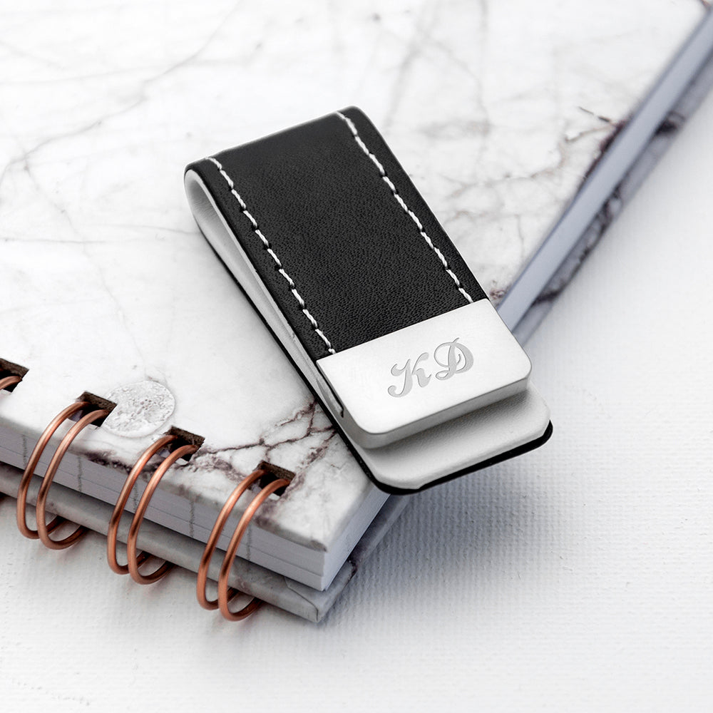 Black Leather Money Clip - treat-republic