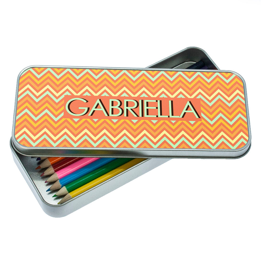 Orange Chevron Pattern Pencil Case - treat-republic