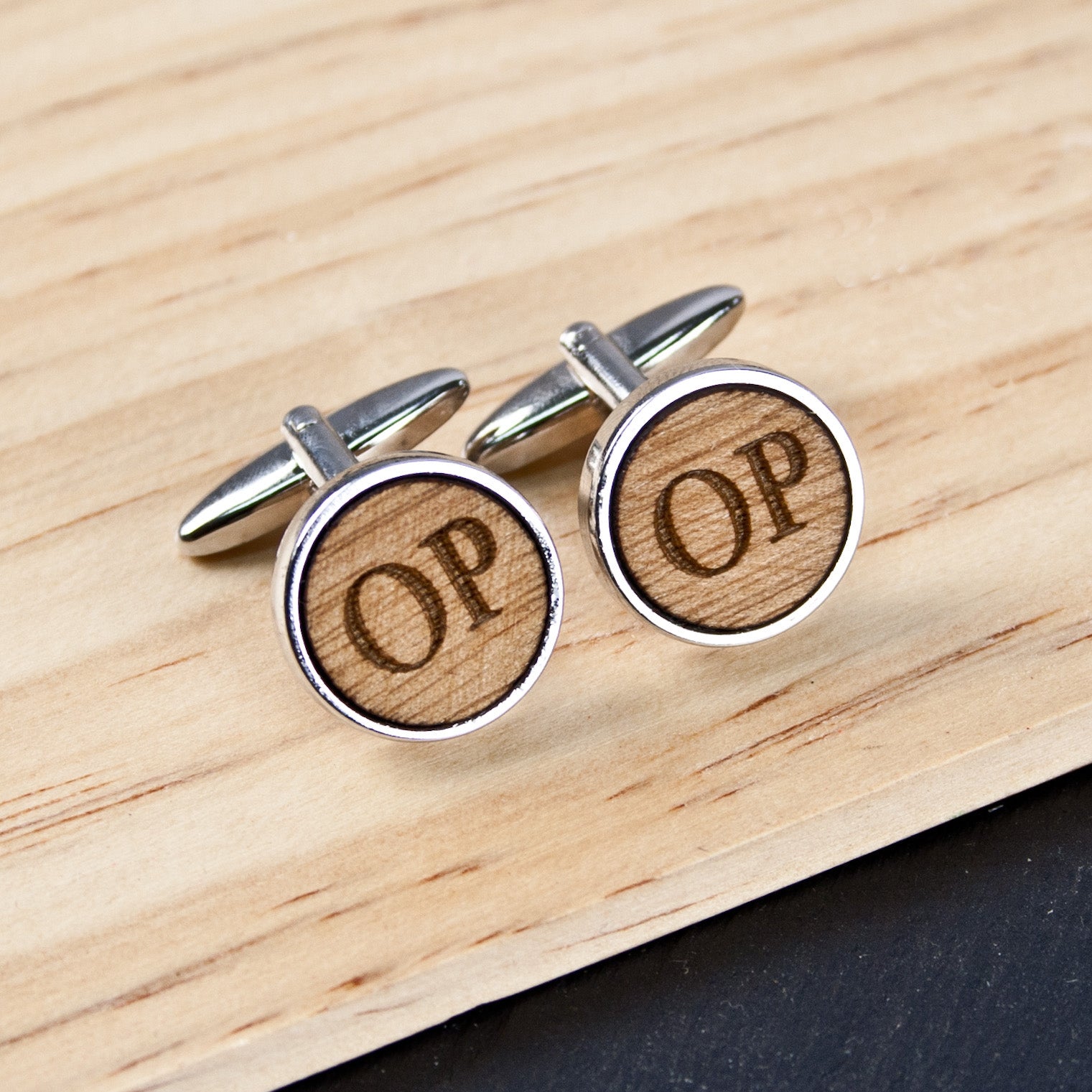 Circle Engraved Monogram Wooden Cufflinks - treat-republic