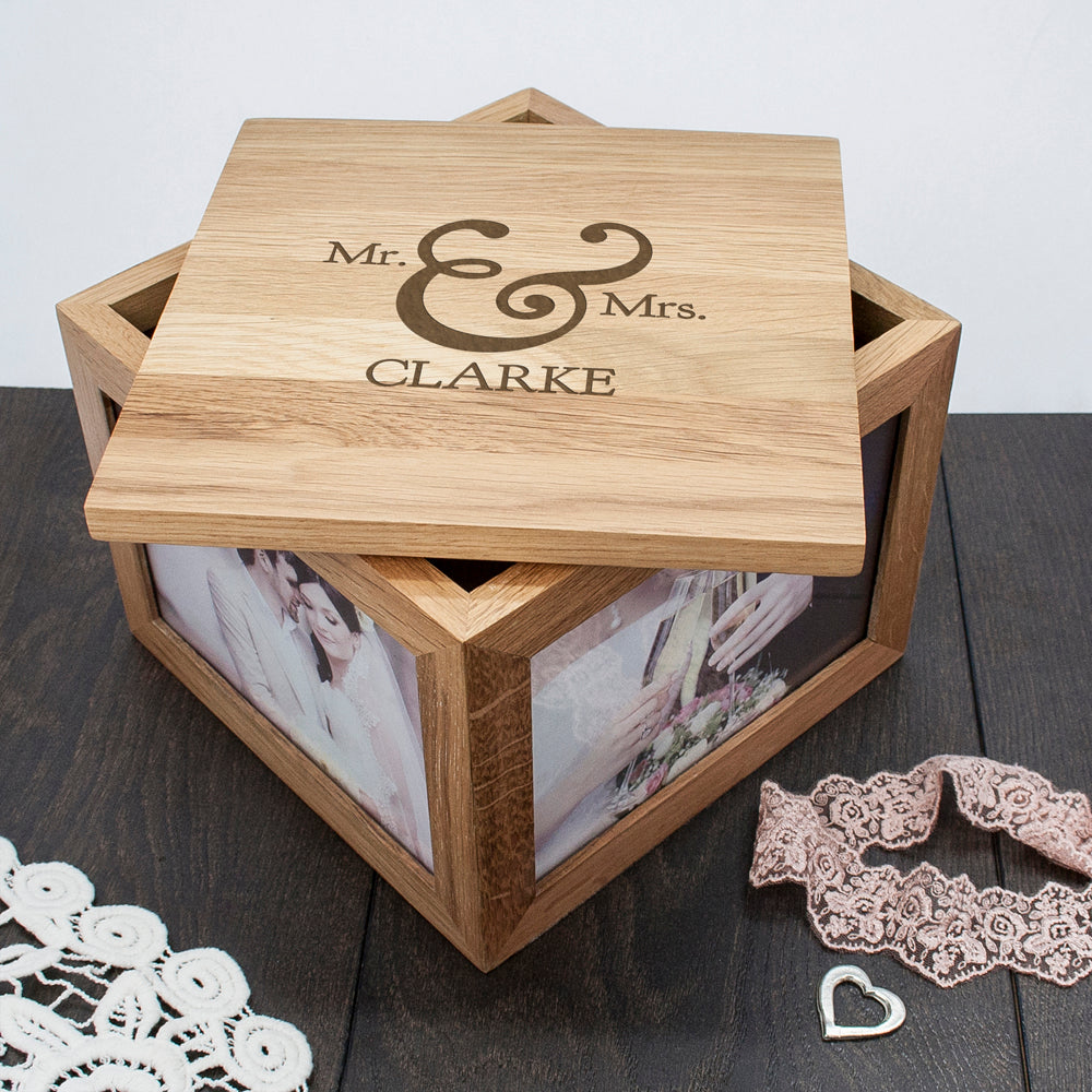 Classic Mr & Mrs Oak Photo Keepsake Box - treat-republic