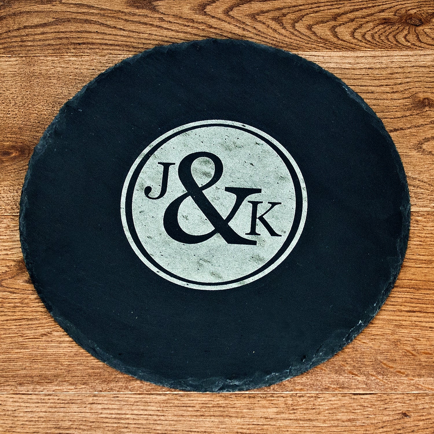 Couples Monogram Round Slate Cheese Board - treat-republic