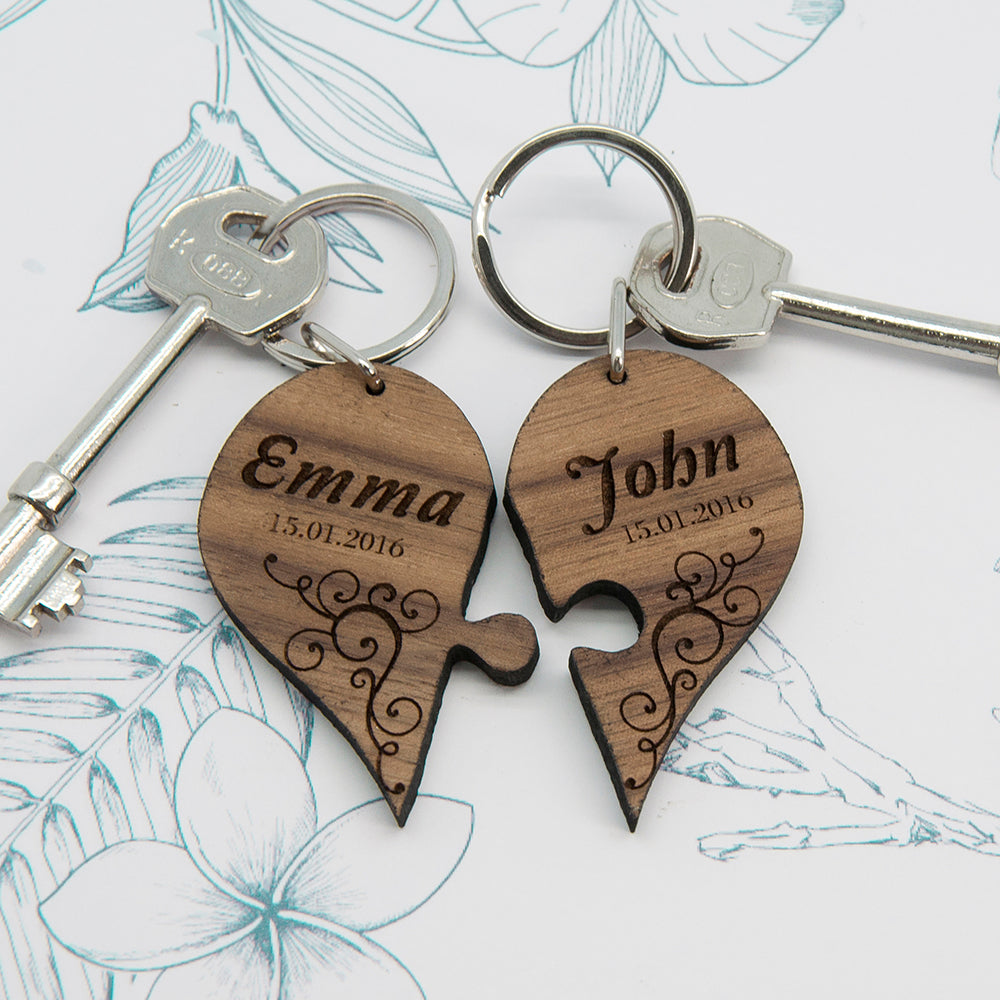 Couples' Romantic Joining Heart Keyring - treat-republic