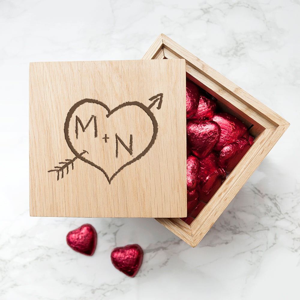Personalised Carved Heart Oak Photo Cube - treat-republic