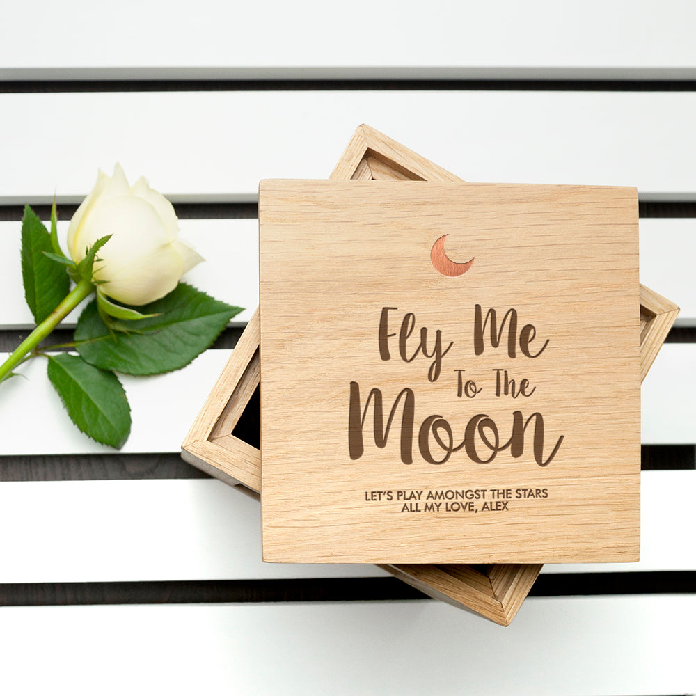 Personalised Fly Me To The Moon Oak Photo Cube - treat-republic