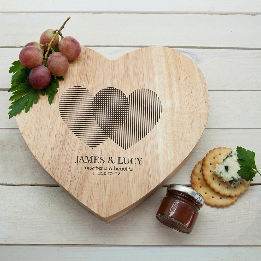Engraved Heart Venn Diagram Heart Cheese Board - treat-republic