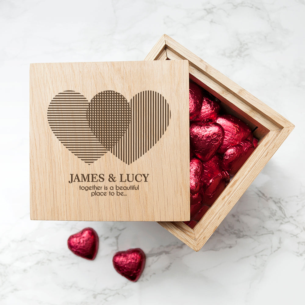 Personalised Heart Venn Diagram Oak Photo Cube - treat-republic