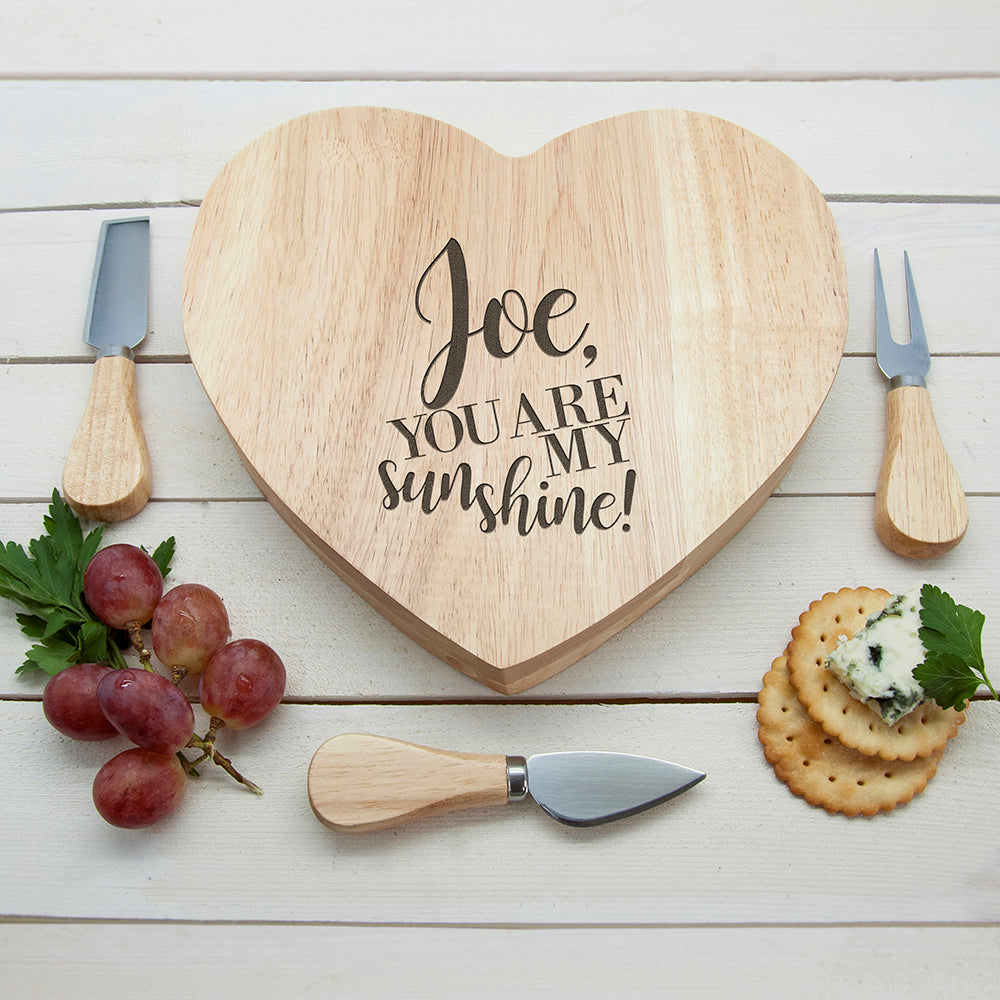 Engraved My Sunshine Oak Heart Cheese Board - treat-republic
