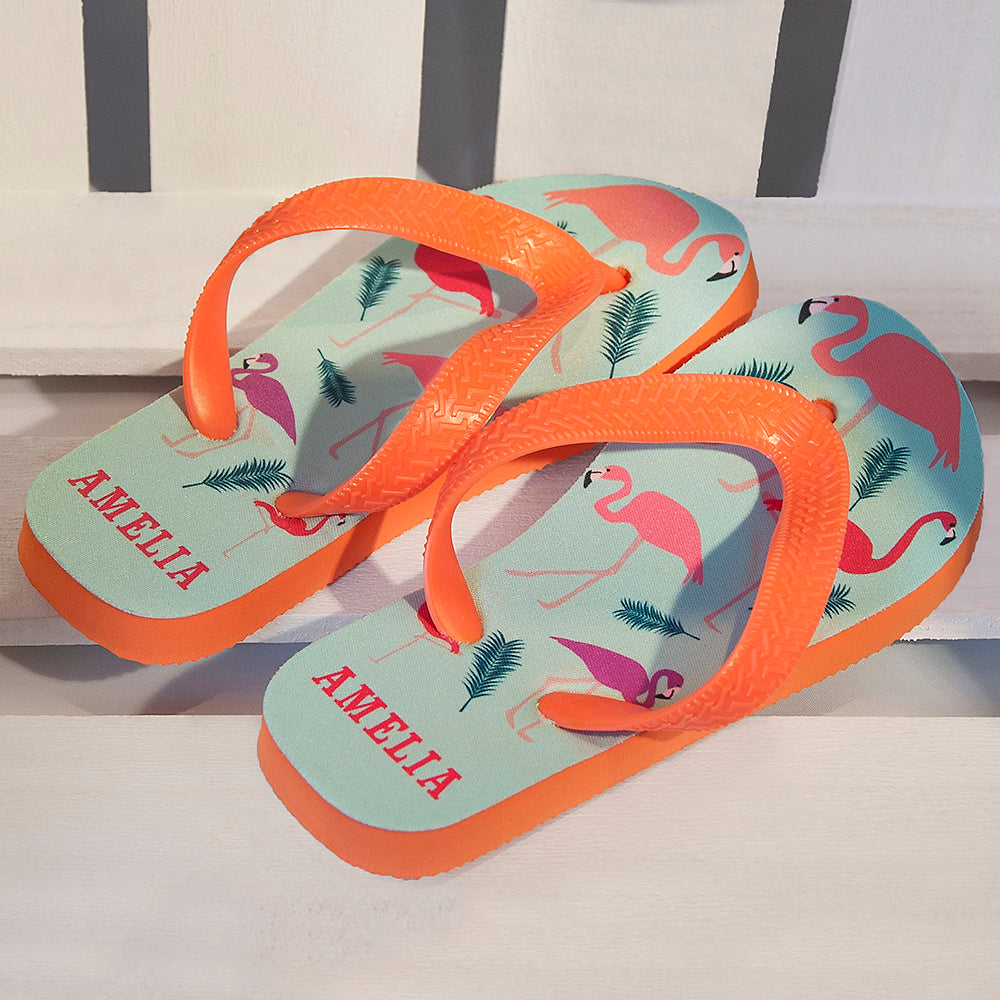 Fabulous Flamingos Child's Personalised Flop Flops - treat-republic