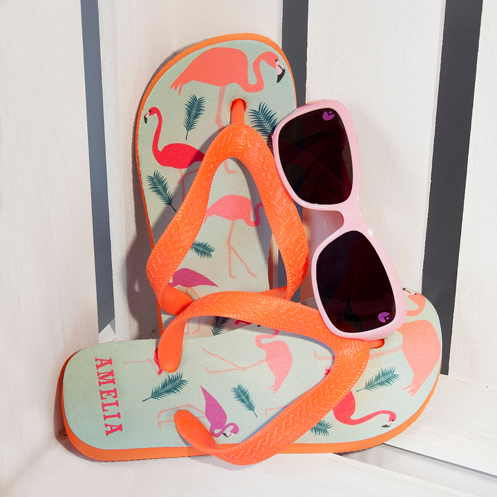 Fabulous Flamingos Child's Personalised Flop Flops - treat-republic
