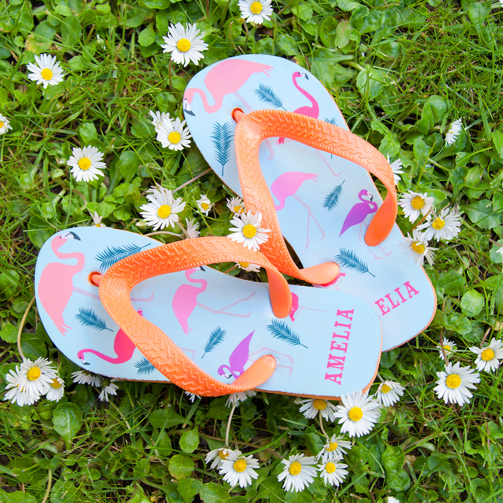 Fabulous Flamingos Child's Personalised Flop Flops - treat-republic