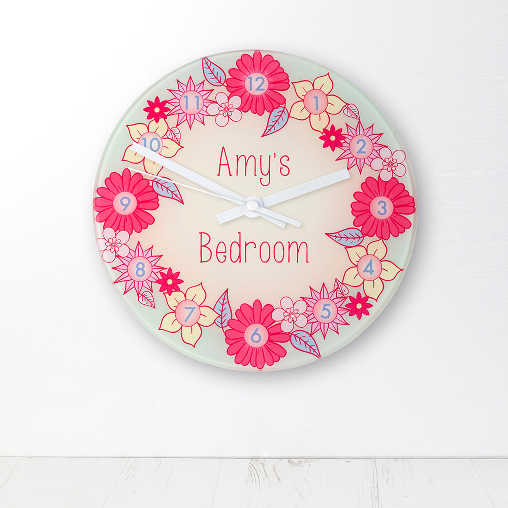 Flower Garland, Personalised Little Girl's Wall Clock - treat-republic