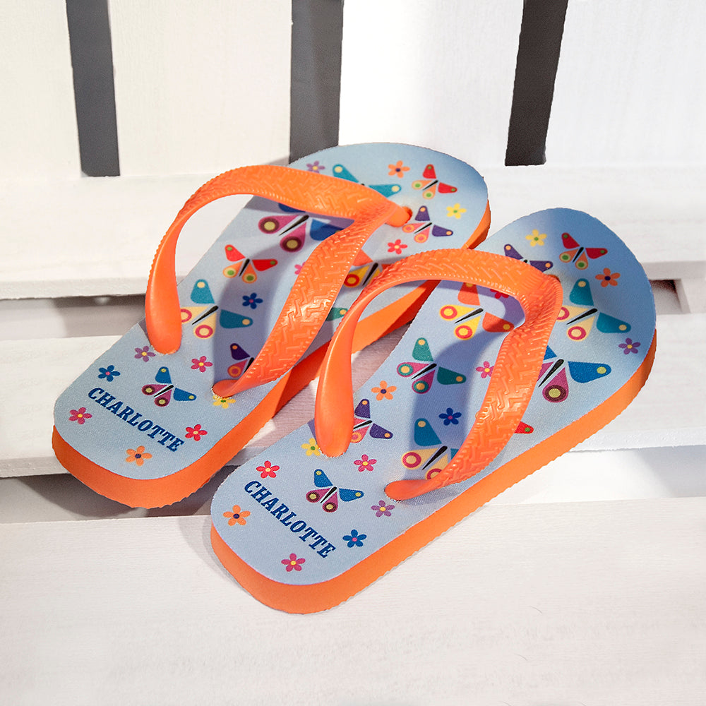 Fluttering Butterfly Child's Personalised Flip Flops - treat-republic