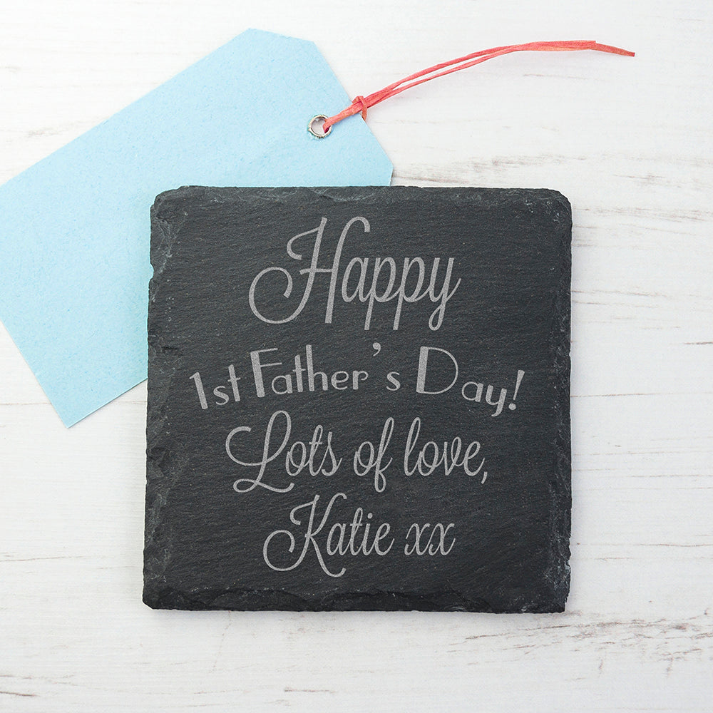 Happy 1st Father's Day Square Slate Keepsake - treat-republic