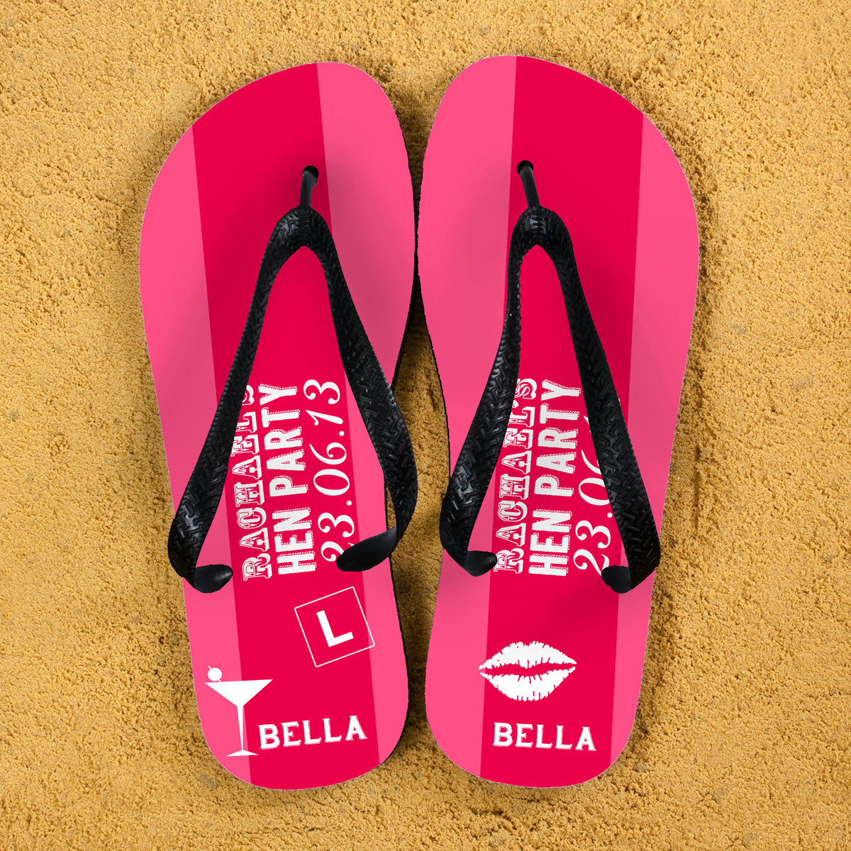 Hen Party Personalised Flip Flops in Pink - treat-republic