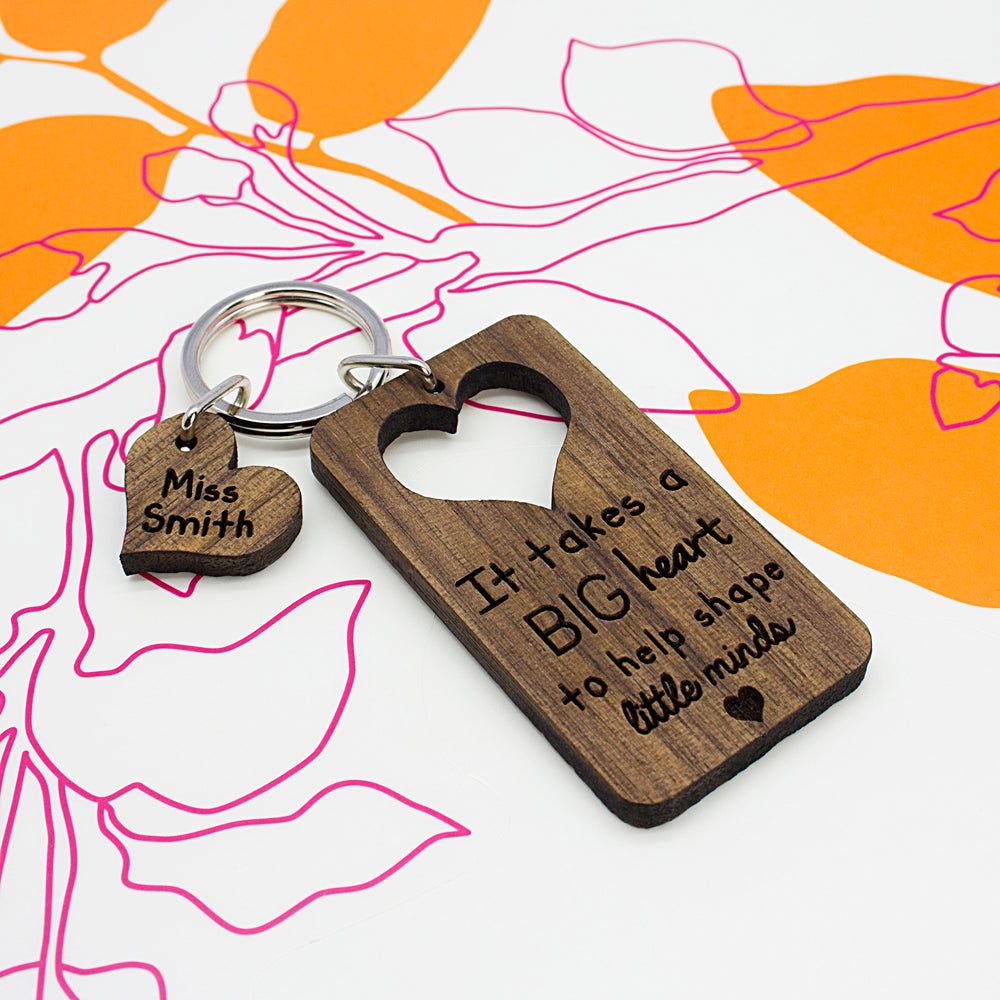 It Takes A Big Heart To Shape Little Minds Personalised Teachers Keyring - treat-republic