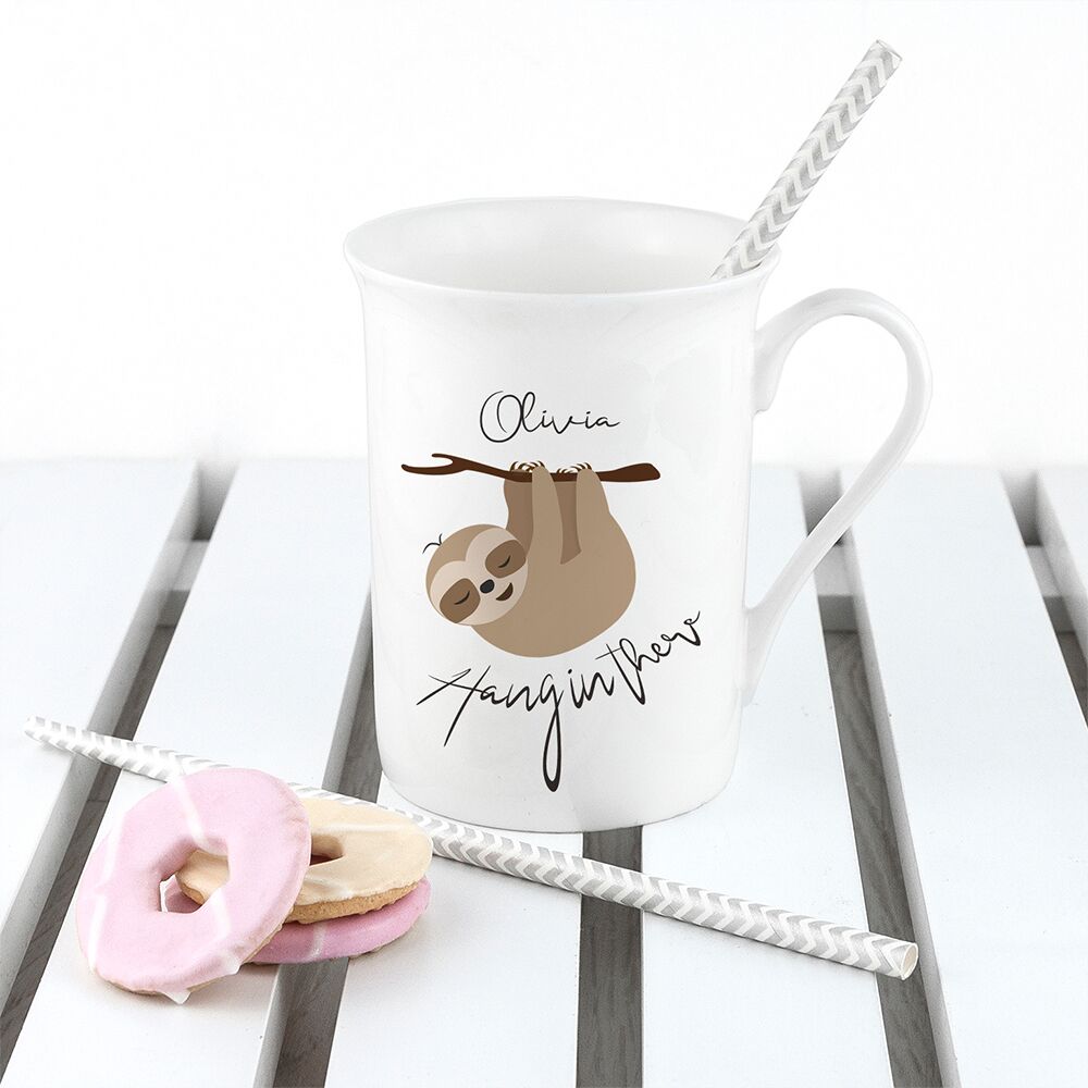 Personalised Sloth Hang In There Bone China Mug - treat-republic