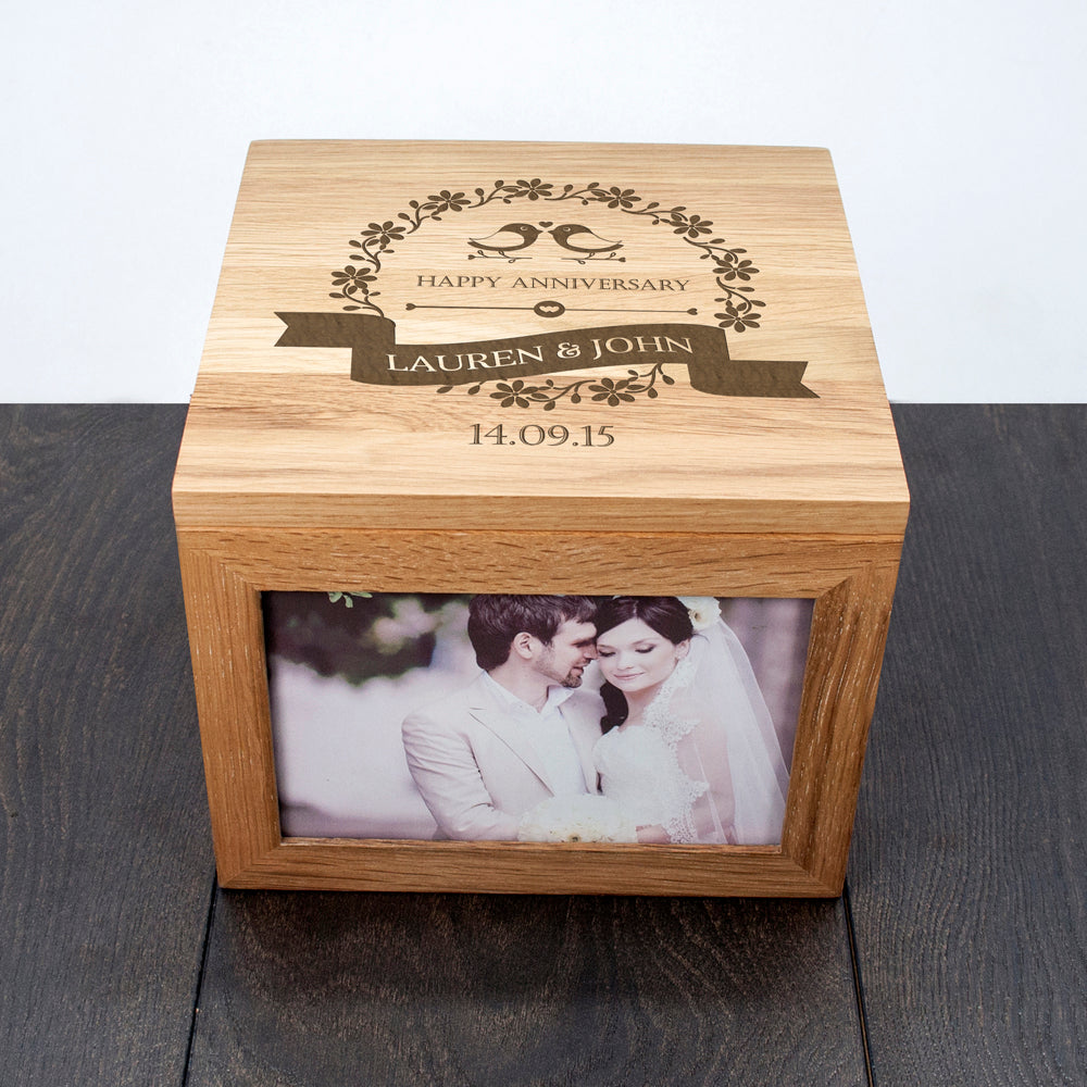 Love Birds' Oak Photo Keepsake Box - treat-republic