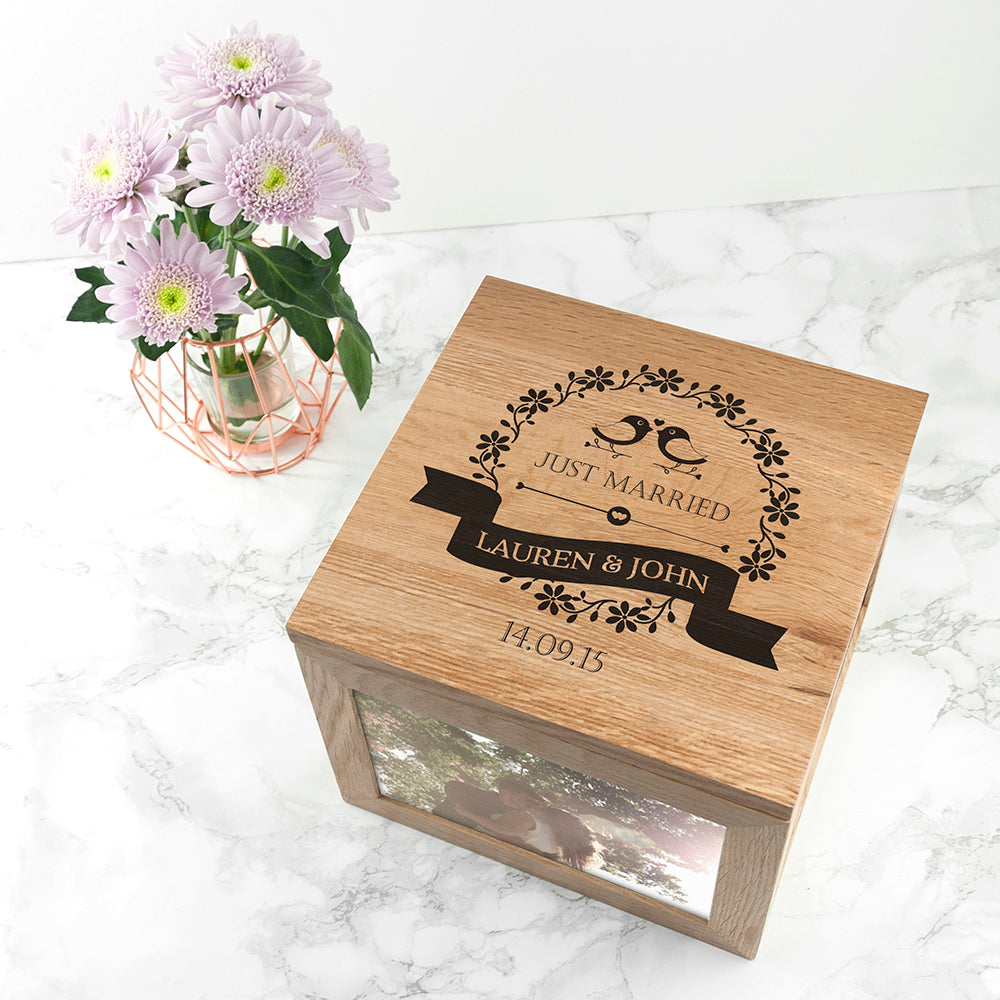 Love Birds' Oak Photo Keepsake Box - treat-republic