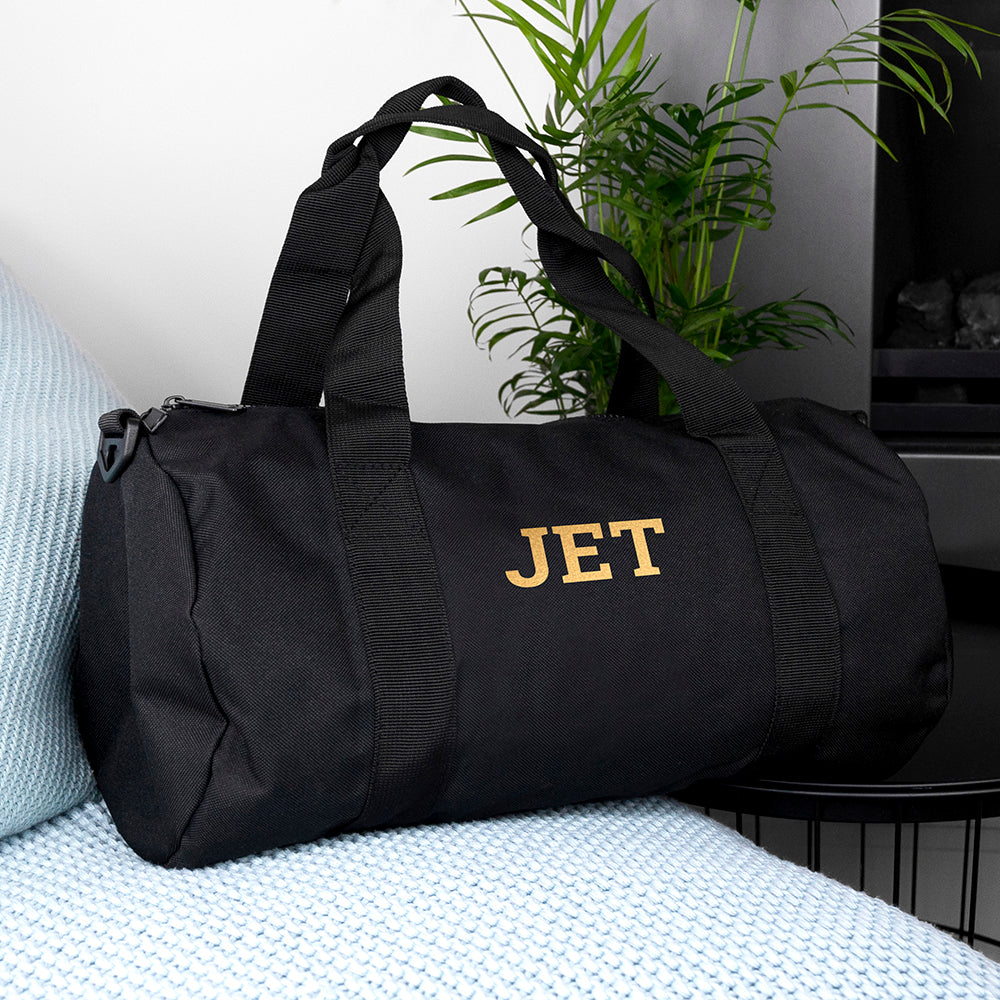 Monogrammed Barrel Gym Bag in Black - treat-republic