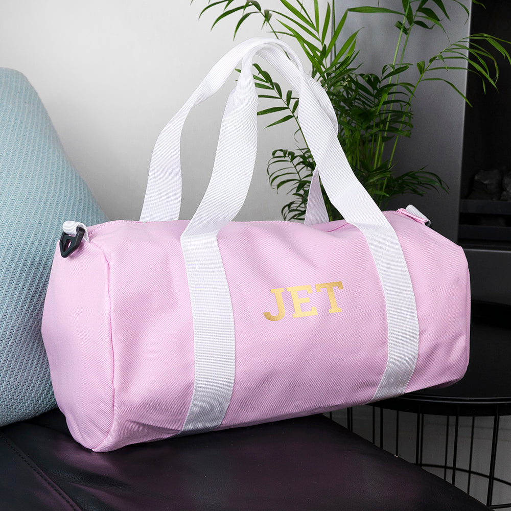 Monogrammed Barrel Gym Bag in Pink - treat-republic