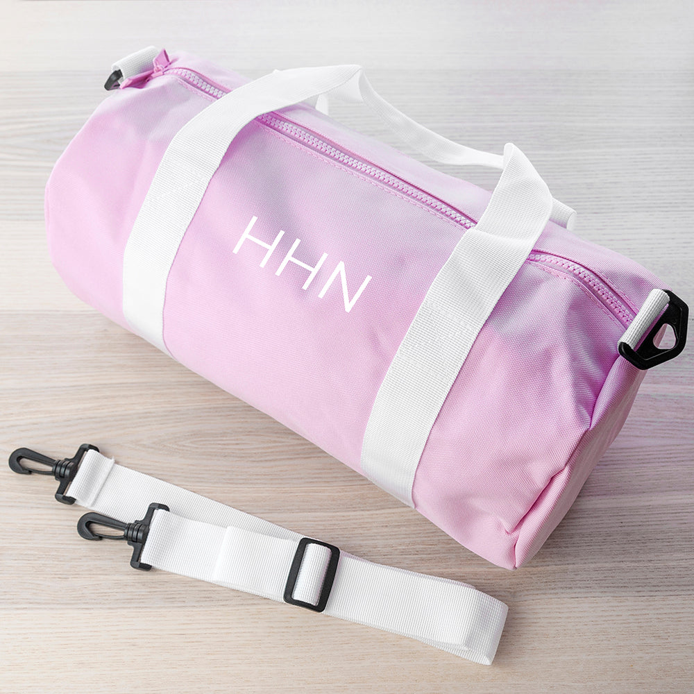 Monogrammed Barrel Gym Bag in Pink - treat-republic