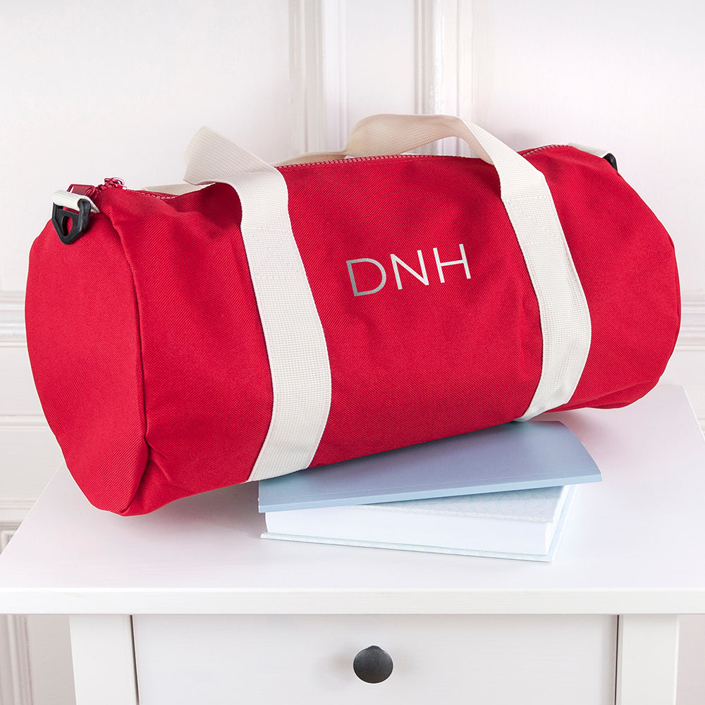 Monogrammed Barrel Gym Bag in Red - treat-republic