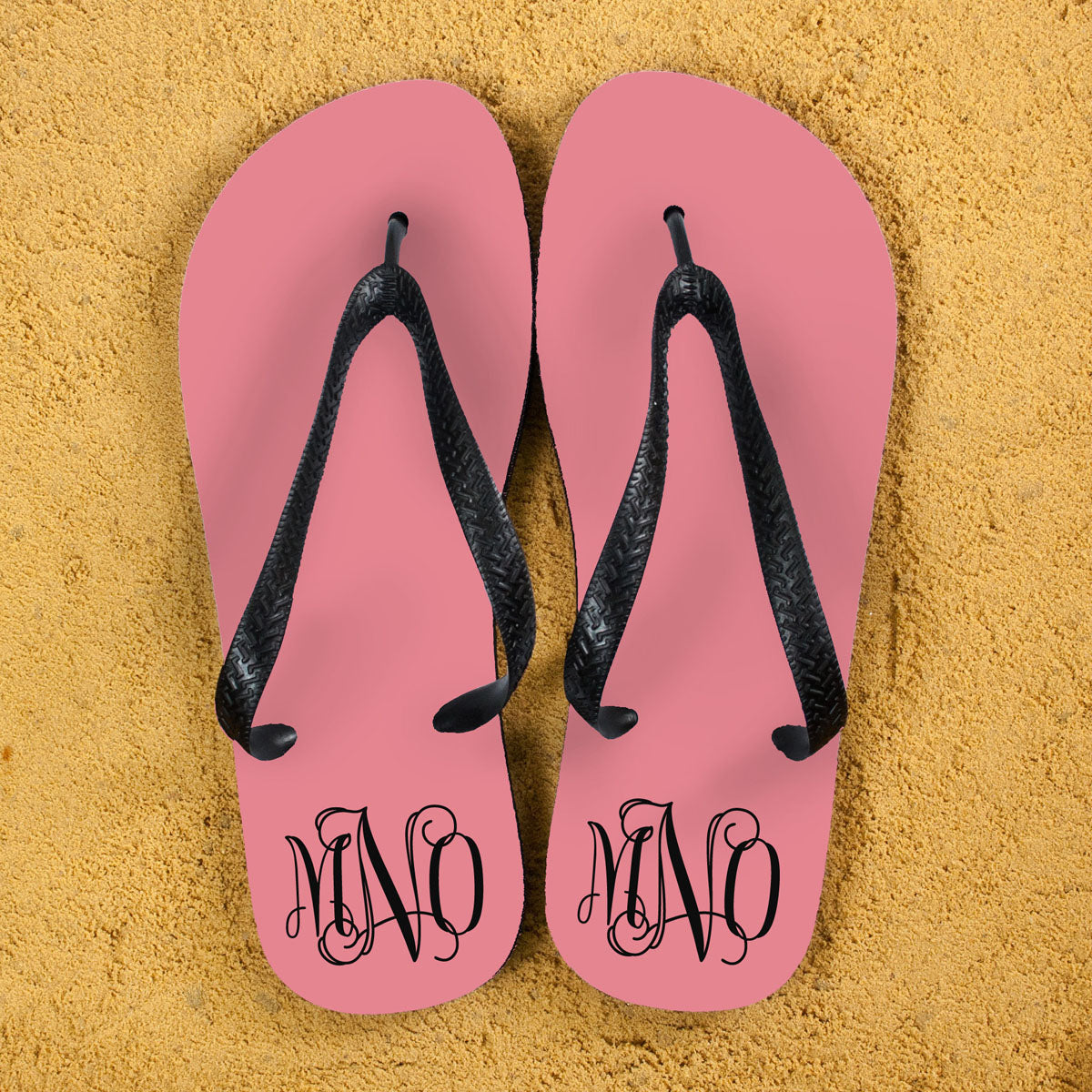 Monogrammed Flip Flops in Pink and Grey - treat-republic