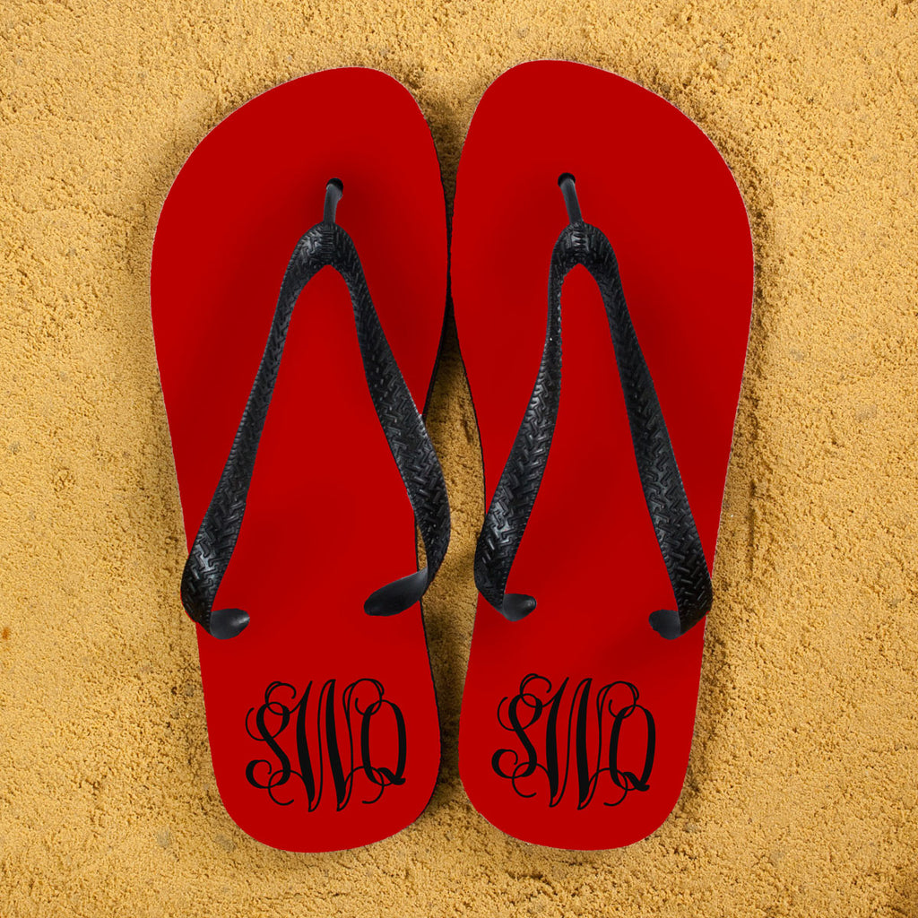 Monogrammed Flip Flops in Red and Grey - treat-republic