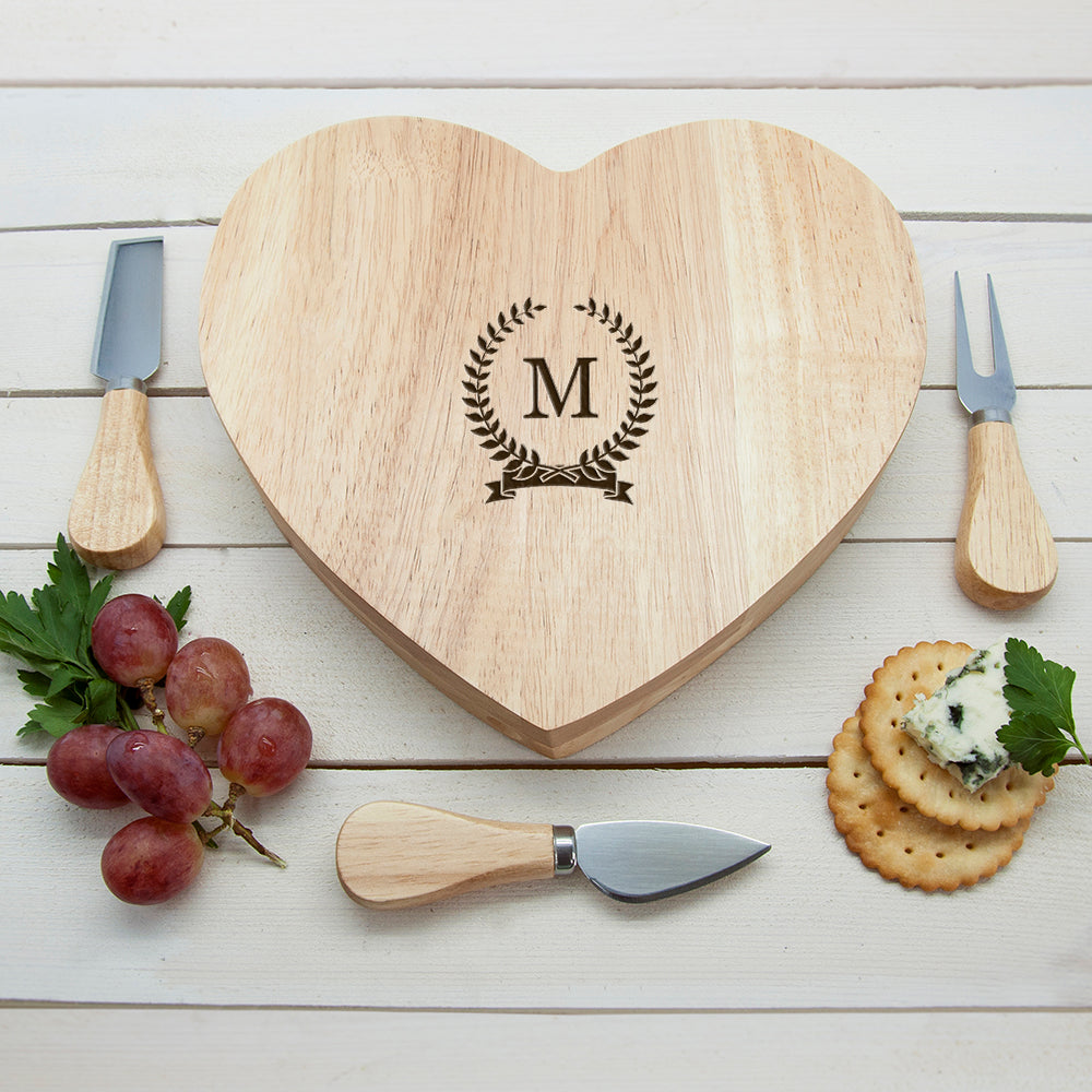 Monogrammed Romantic Wreath Heart Cheese Board - treat-republic