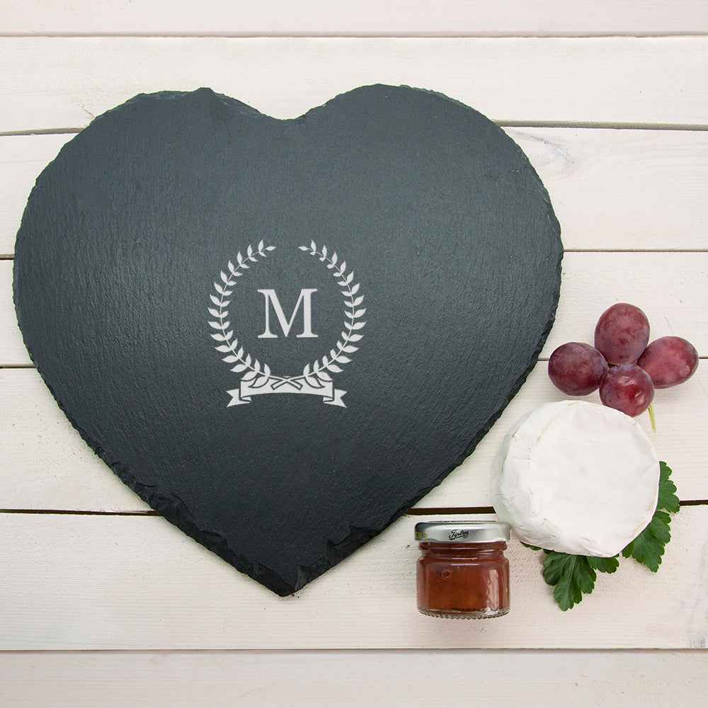 Monogrammed Wreath Heart Slate Cheese Board - treat-republic