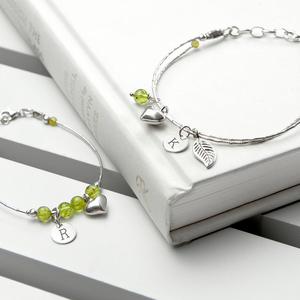 Mother & Daughter Personalised Bracelet With Peridot Stones - treat-republic