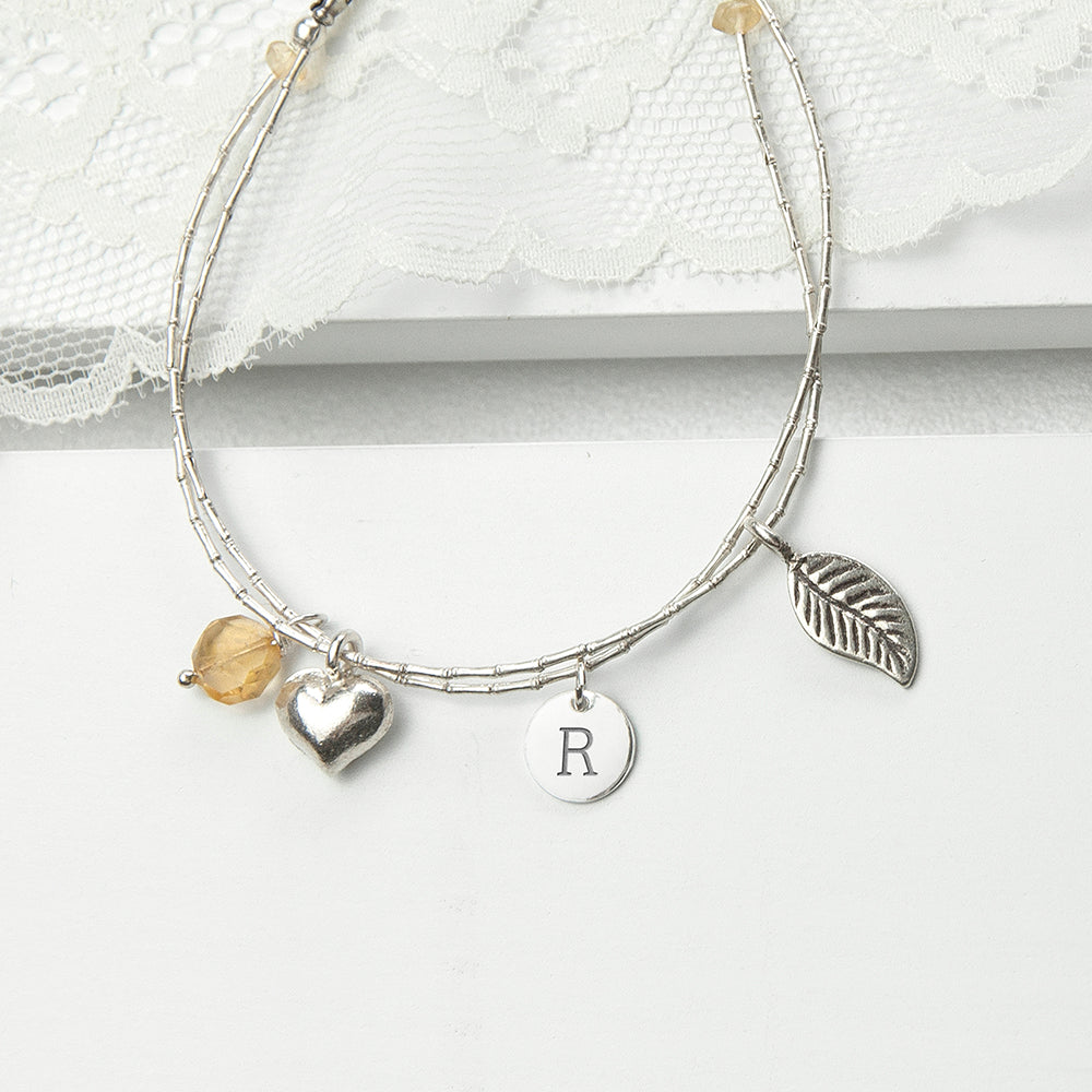 Personalised Silver Bracelet with Citrine for Adult or Child - treat-republic