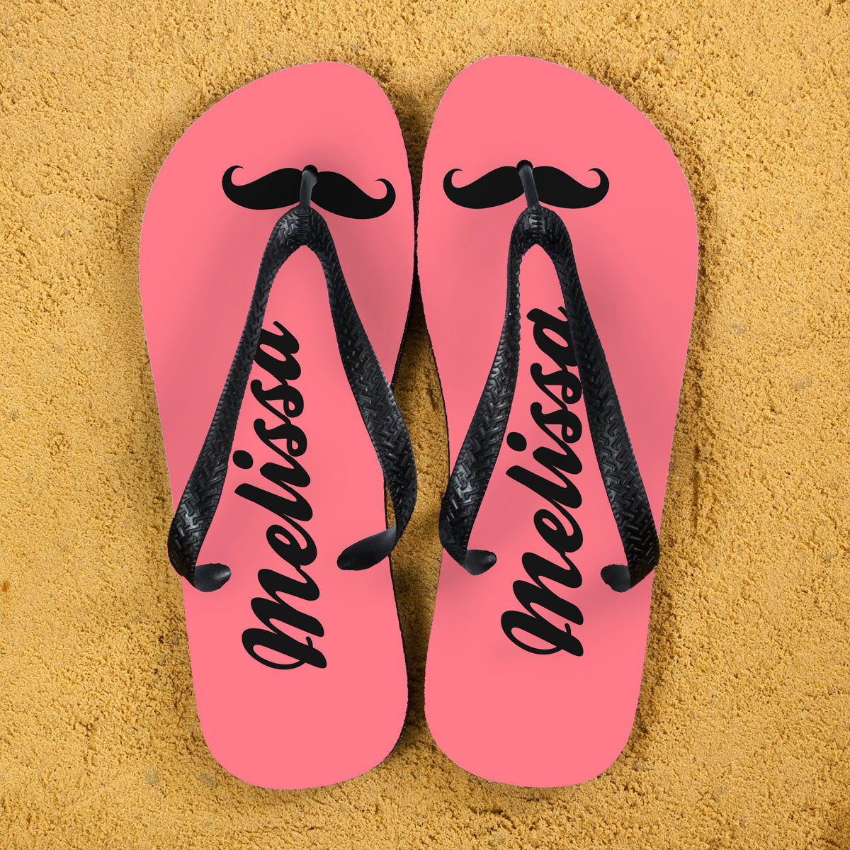 Moustache Style Personalised Flip Flops in Pink - treat-republic