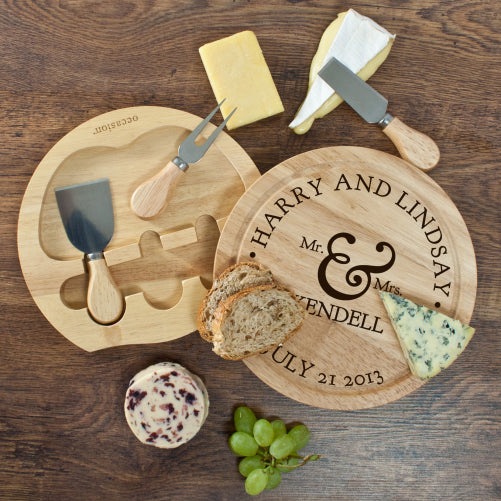 Couples Romantic Round Cheese Board with Knives - treat-republic