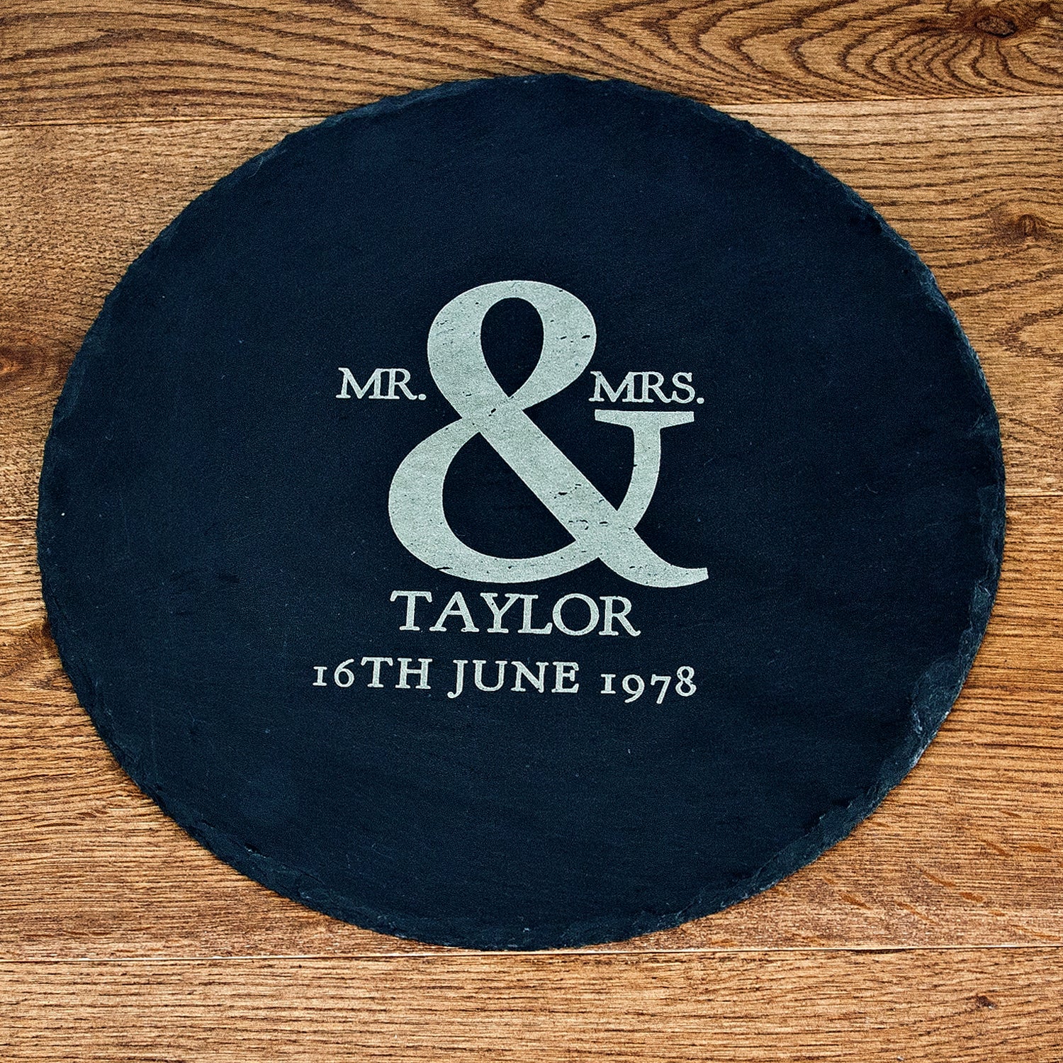 Mr and Mrs Roman Amersand Round Slate Cheese Board - treat-republic