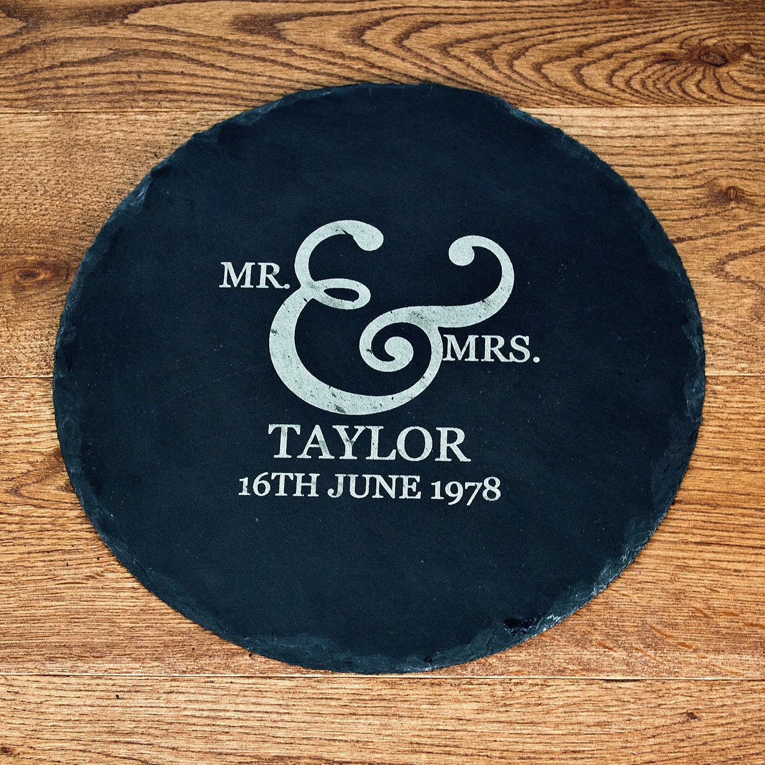 Personalised Romantic Couples Ampersand Round Slate Cheese Board - treat-republic
