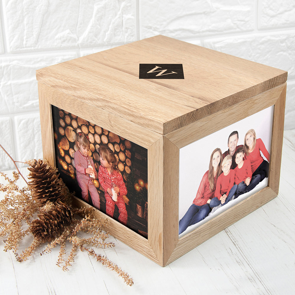 Oak Photo Keepsake Box with Initials - treat-republic