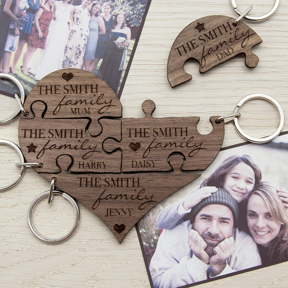 Our Family Heart Wooden Jigsaw Keyring - treat-republic